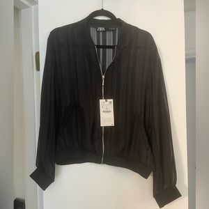 Zara Sheer Striped Black Bomber Size Large NWT